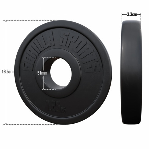 Gorilla Sports Olympic Kunststoffbeschichtete Zementscheibe 1,25 kg – 15 kg 50/51 mm Gorilla Sports Olympic Kunststoffbeschichtete Zementscheibe 1,25 kg – 15 kg 50/51 mm