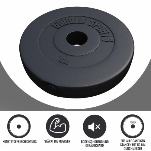 Gorilla Sports Olympic Kunststoffbeschichtete Zementscheibe 1,25 kg – 15 kg 50/51 mm SET 20 KG (2x10kg) Gorilla Sports Olympic Kunststoffbeschichtete Zementscheibe 1,25 kg – 15 kg 50/51 mm SET 20 KG (2x10kg)