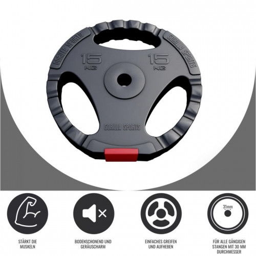 Gorilla Sports plastifizierte Zementscheibe (GRIP) 1,25 kg – 15 kg/31 mm Gorilla Sports plastifizierte Zementscheibe (GRIP) 1,25 kg – 15 kg/31 mm