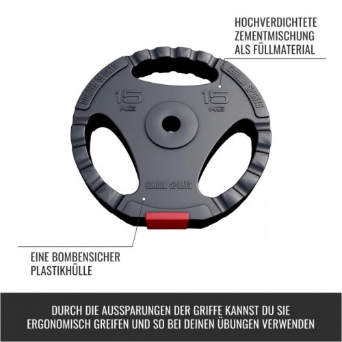 Gorilla Sports plastifizierte Zementscheibe (GRIP) 1,25 kg – 15 kg/31 mm SET 30KG (2x15kg) Gorilla Sports plastifizierte Zementscheibe (GRIP) 1,25 kg – 15 kg/31 mm SET 30KG (2x15kg)