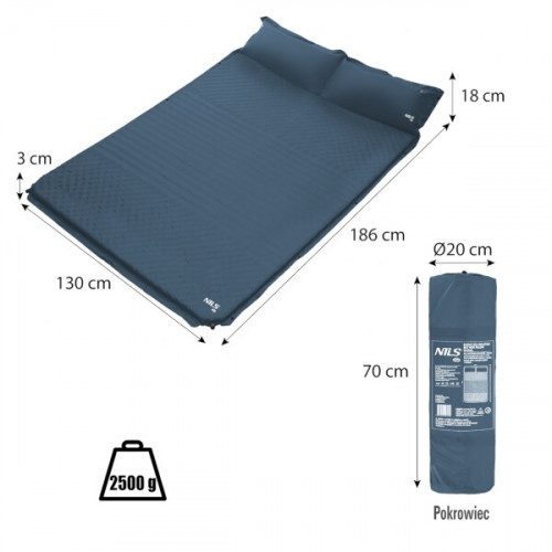 Selbstaufblasende Matte für zwei Personen NILS CAMP NC4060, grau Selbstaufblasende Matte für zwei Personen NILS CAMP NC4060, grau