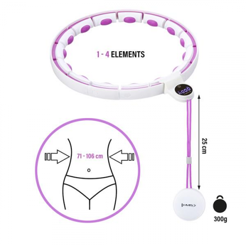 HMS Massage Hula Hoop HHM16 mit Gewicht, Magneten und Theke weiß/lila 