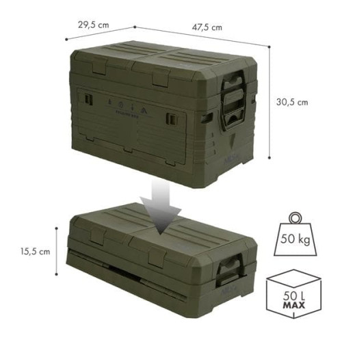HMS Skladací úložný box s vekom a priehradkami 50l, zelený HMS Skladací úložný box s vekom a priehradkami 50l, zelený