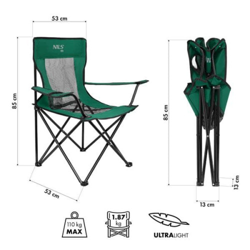 Zeleno-čierne skladacie turistické kreslo Nils Camp Zeleno-čierne skladacie turistické kreslo Nils Camp