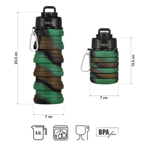 NC4106 silikónová skladacia fľaša na vodu 500 ML NILS CAMP NC4106 silikónová skladacia fľaša na vodu 500 ML NILS CAMP