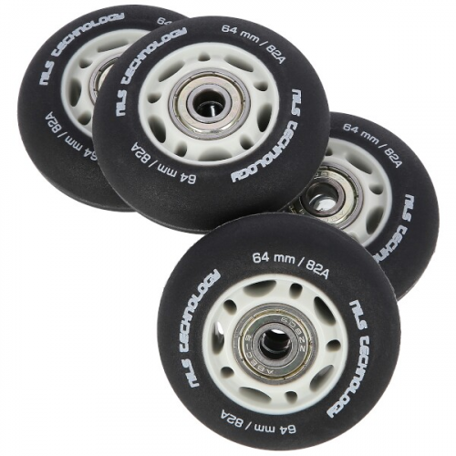 Matte Skate-Rollen NILS Extreme PU 64x24 82A mit ABEC 9 Lagern, schwarz, 4 Stk Matte Skate-Rollen NILS Extreme PU 64x24 82A mit ABEC 9 Lagern, schwarz, 4 Stk