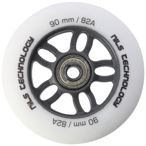Matte Skate-Rollen NILS Extreme PU 90x24 82A mit ABEC 9 Lagern, weiß, 4 Stk Matte Skate-Rollen NILS Extreme PU 90x24 82A mit ABEC 9 Lagern, weiß, 4 Stk